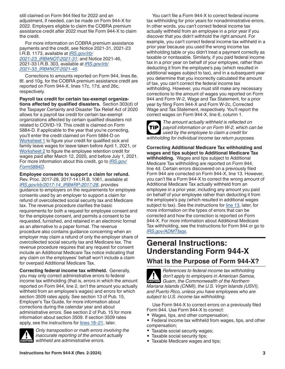Instructions for IRS Form 944-X Adjusted Employers Annual Federal Tax Return or Claim for Refund, Page 3