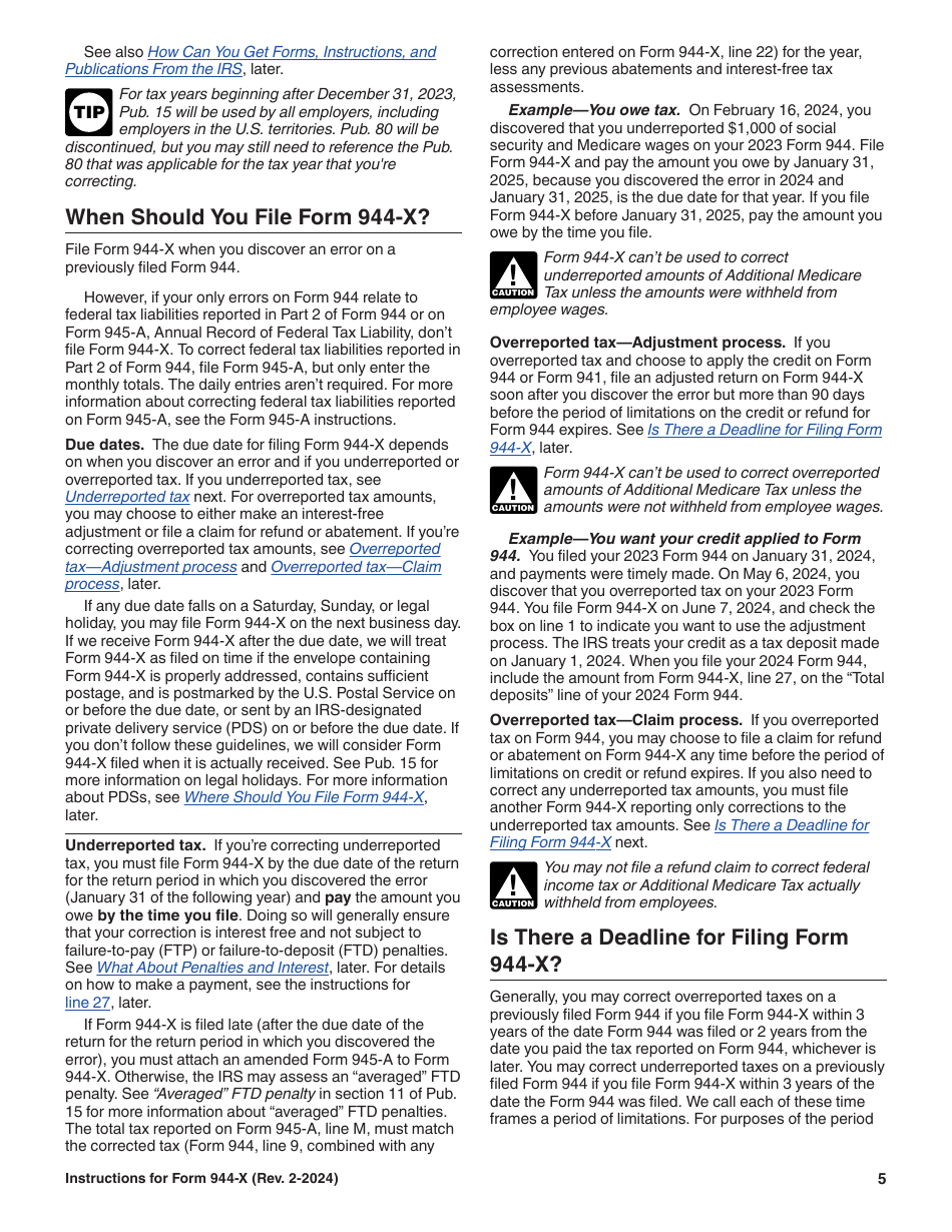 Instructions for IRS Form 944-X Adjusted Employers Annual Federal Tax Return or Claim for Refund, Page 5