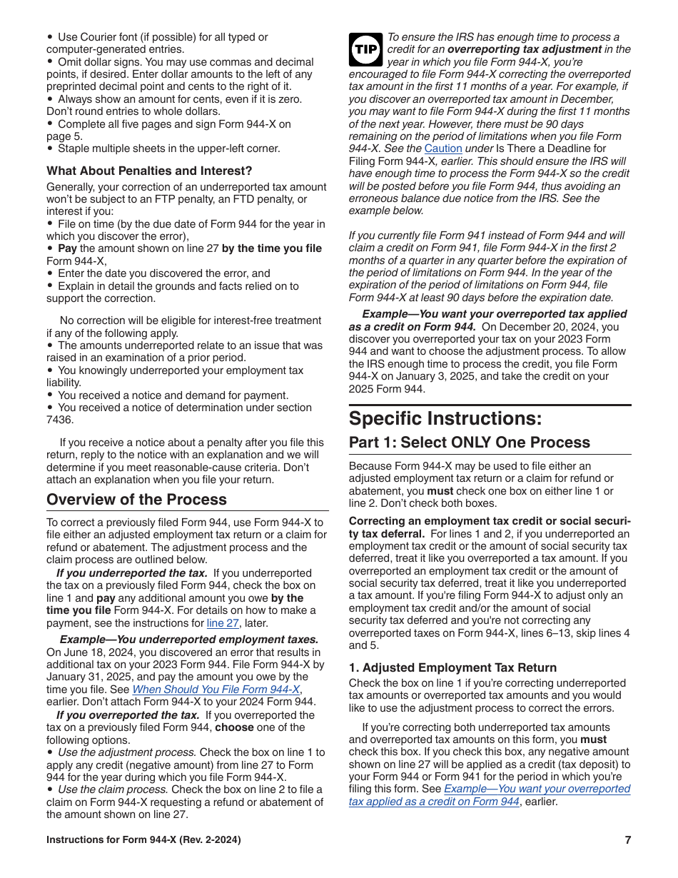 Instructions for IRS Form 944-X Adjusted Employers Annual Federal Tax Return or Claim for Refund, Page 7