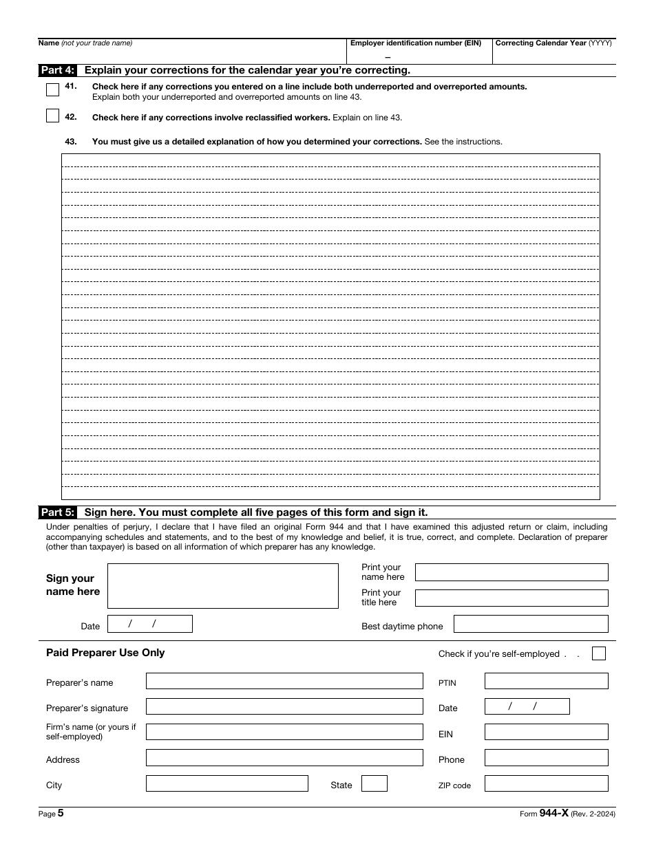IRS Form 944-X Adjusted Employers Annual Federal Tax Return or Claim for Refund, Page 5