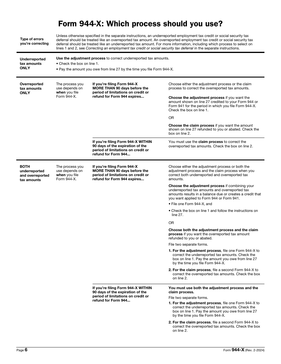 IRS Form 944-X Adjusted Employers Annual Federal Tax Return or Claim for Refund, Page 6