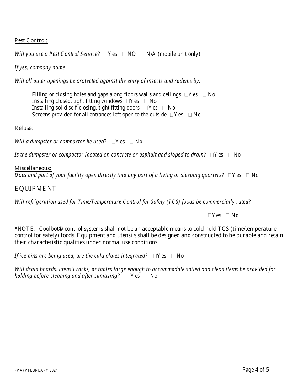 Food Establishment Floor Plan Review Application - New Hampshire, Page 4