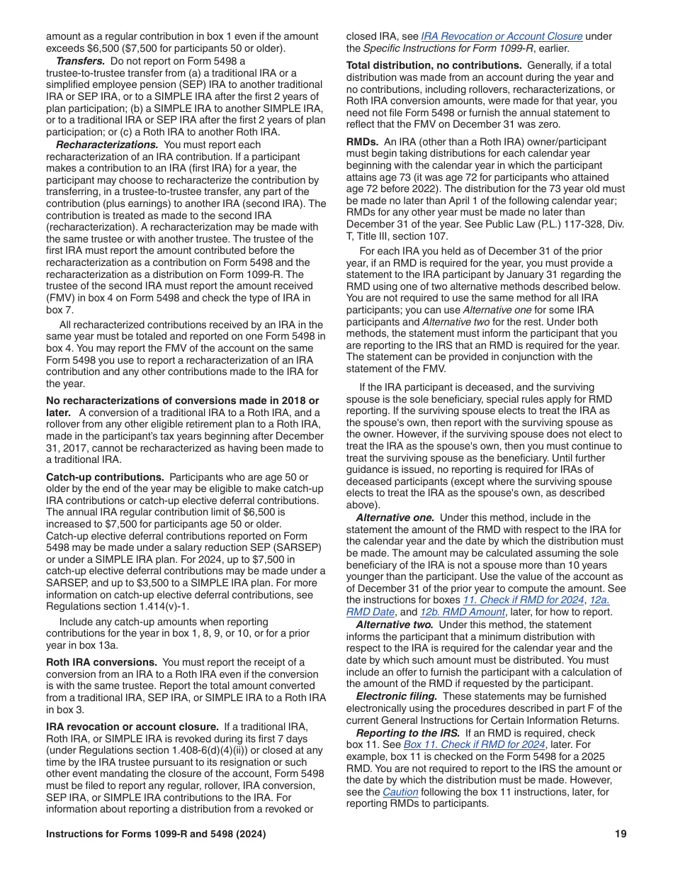 Instructions for IRS Form 1099-R, 5498, Page 19