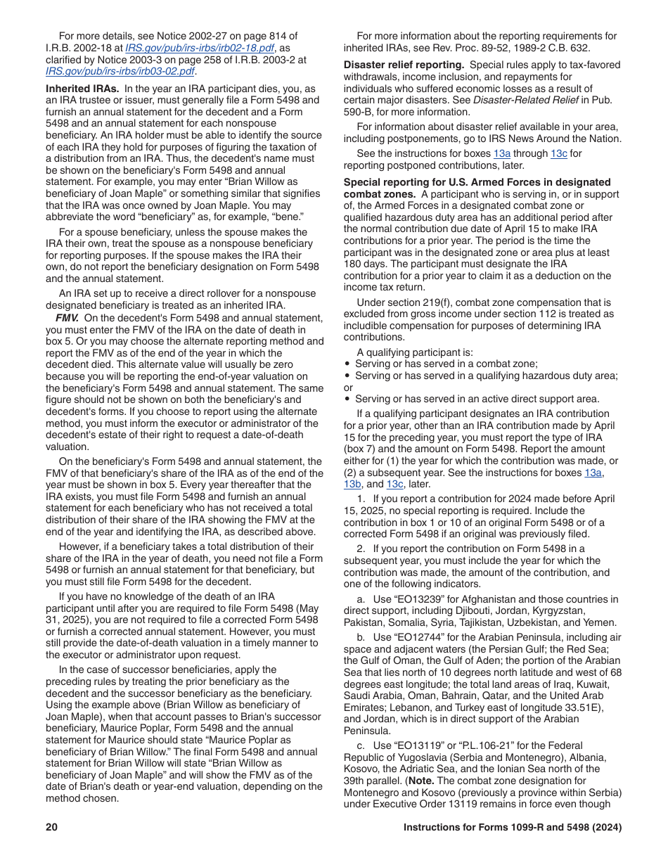 Instructions for IRS Form 1099-R, 5498, Page 20
