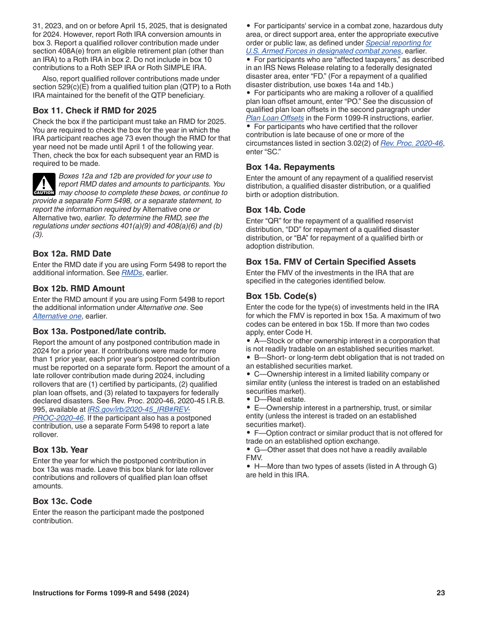 Instructions for IRS Form 1099-R, 5498, Page 23