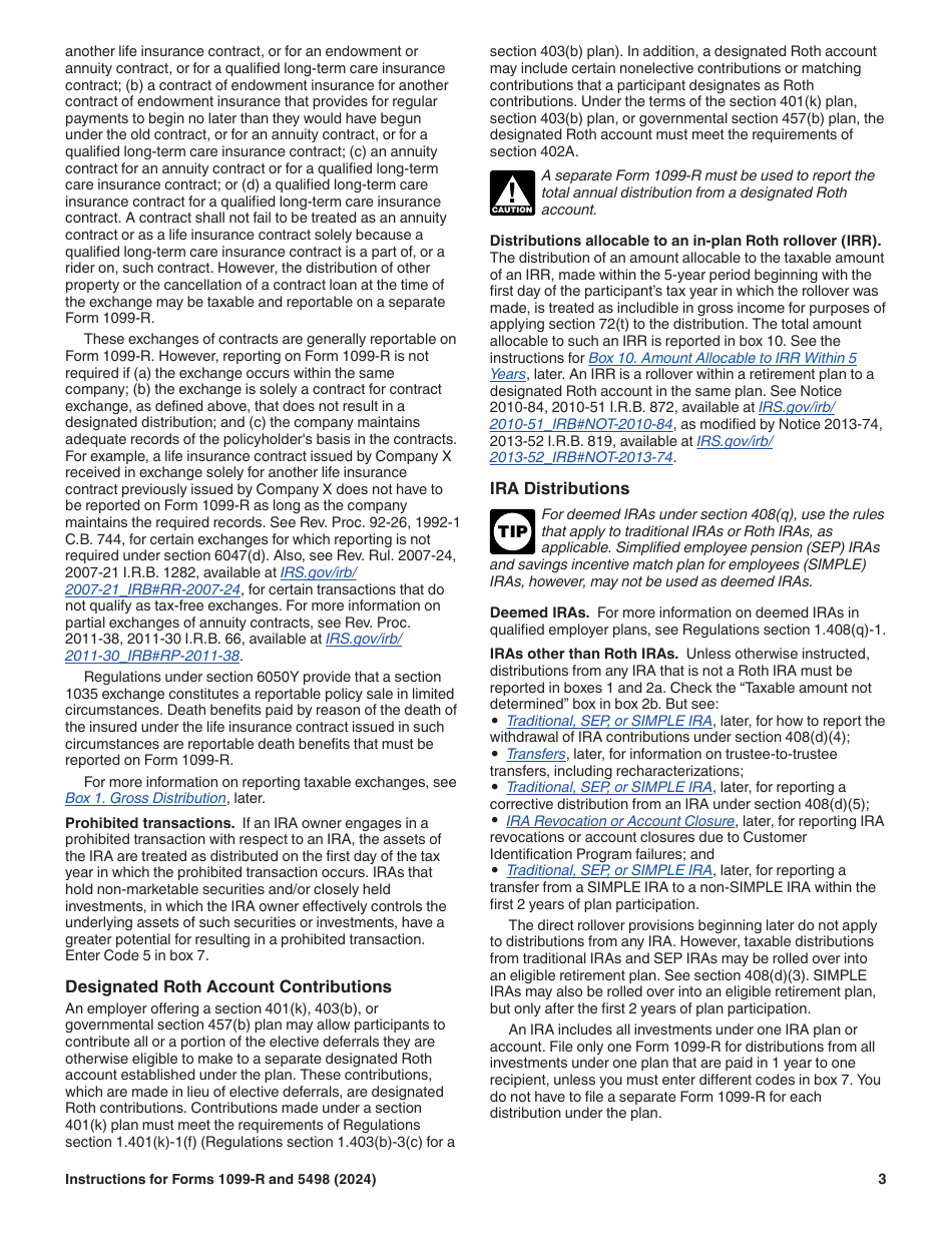 Instructions for IRS Form 1099-R, 5498, Page 3
