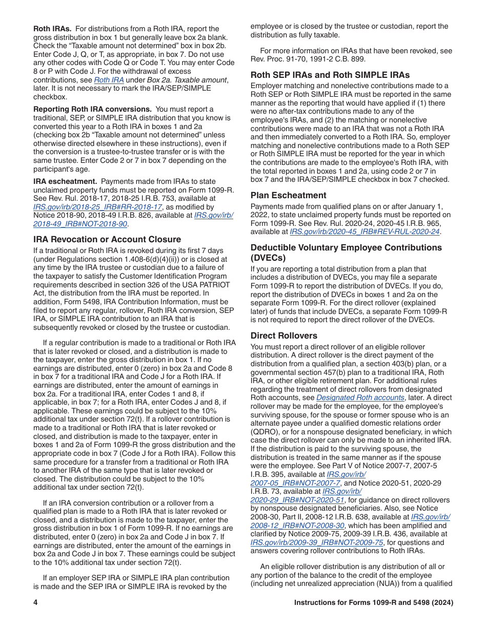 Instructions for IRS Form 1099-R, 5498, Page 4