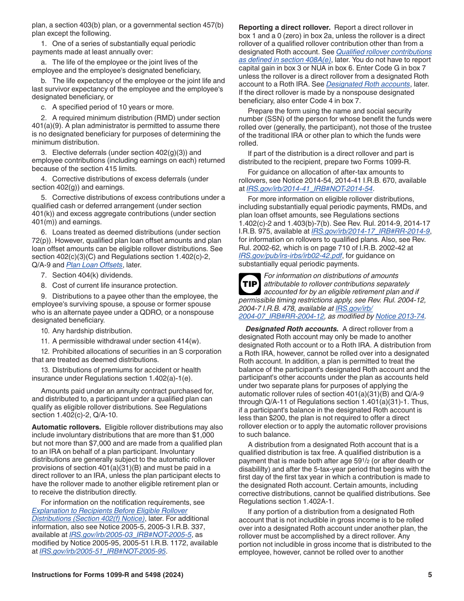 Instructions for IRS Form 1099-R, 5498, Page 5