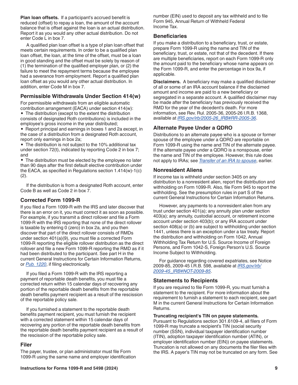 Instructions for IRS Form 1099-R, 5498, Page 9