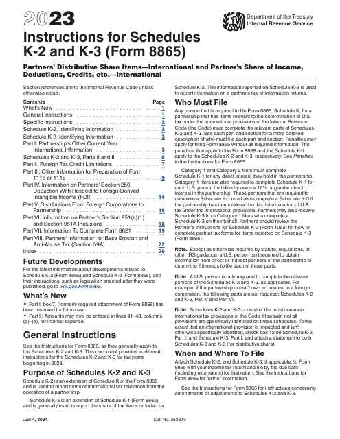 IRS Form 8865 Schedule K-2, K-3 2023 Printable Pdf