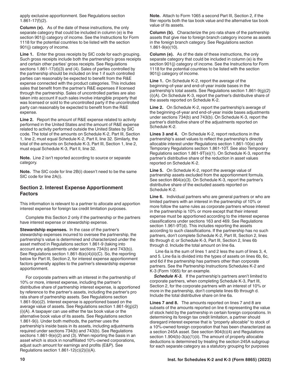 Instructions for IRS Form 8865 Schedule K-2, K-3 ####, Page 10