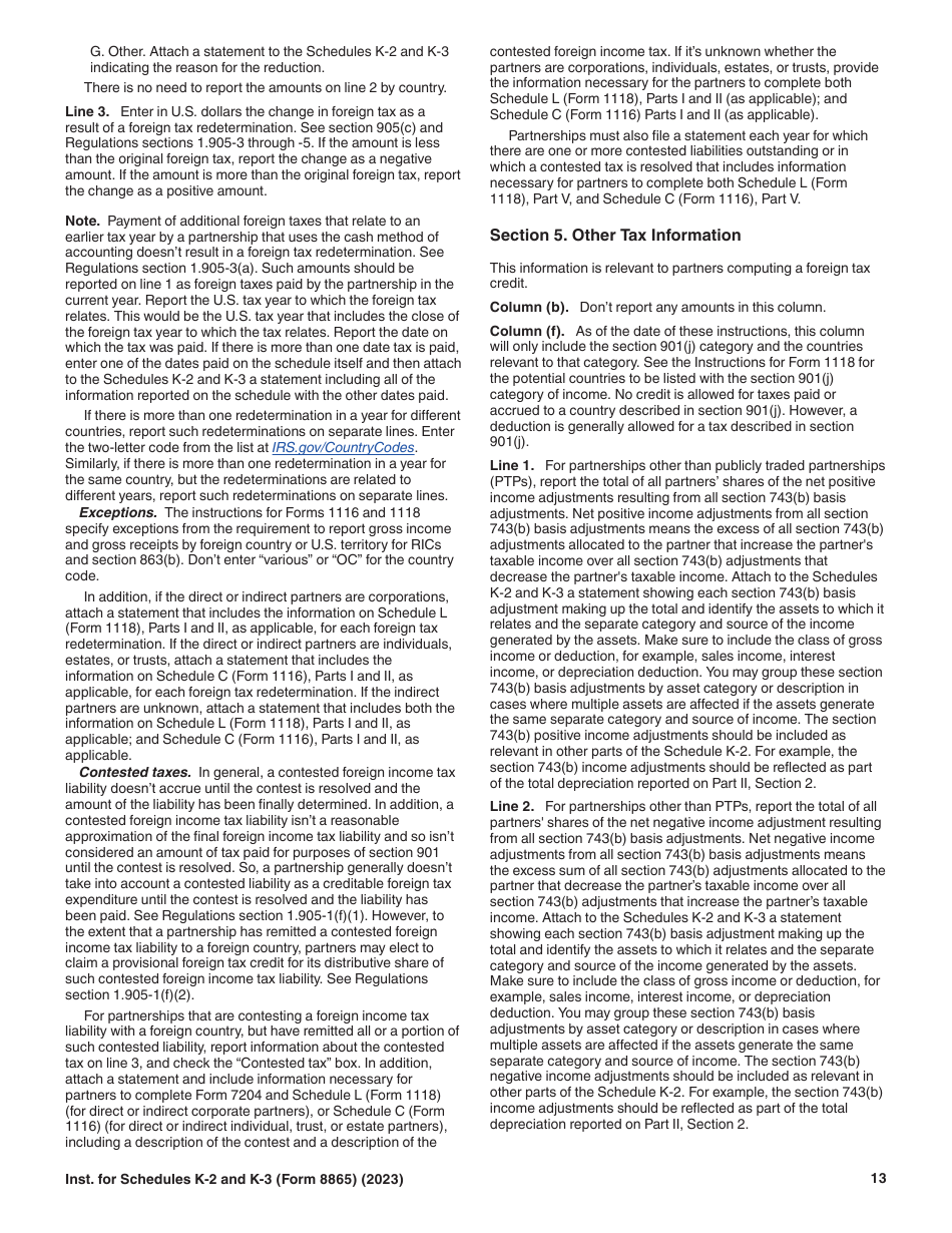Instructions for IRS Form 8865 Schedule K-2, K-3 ####, Page 13