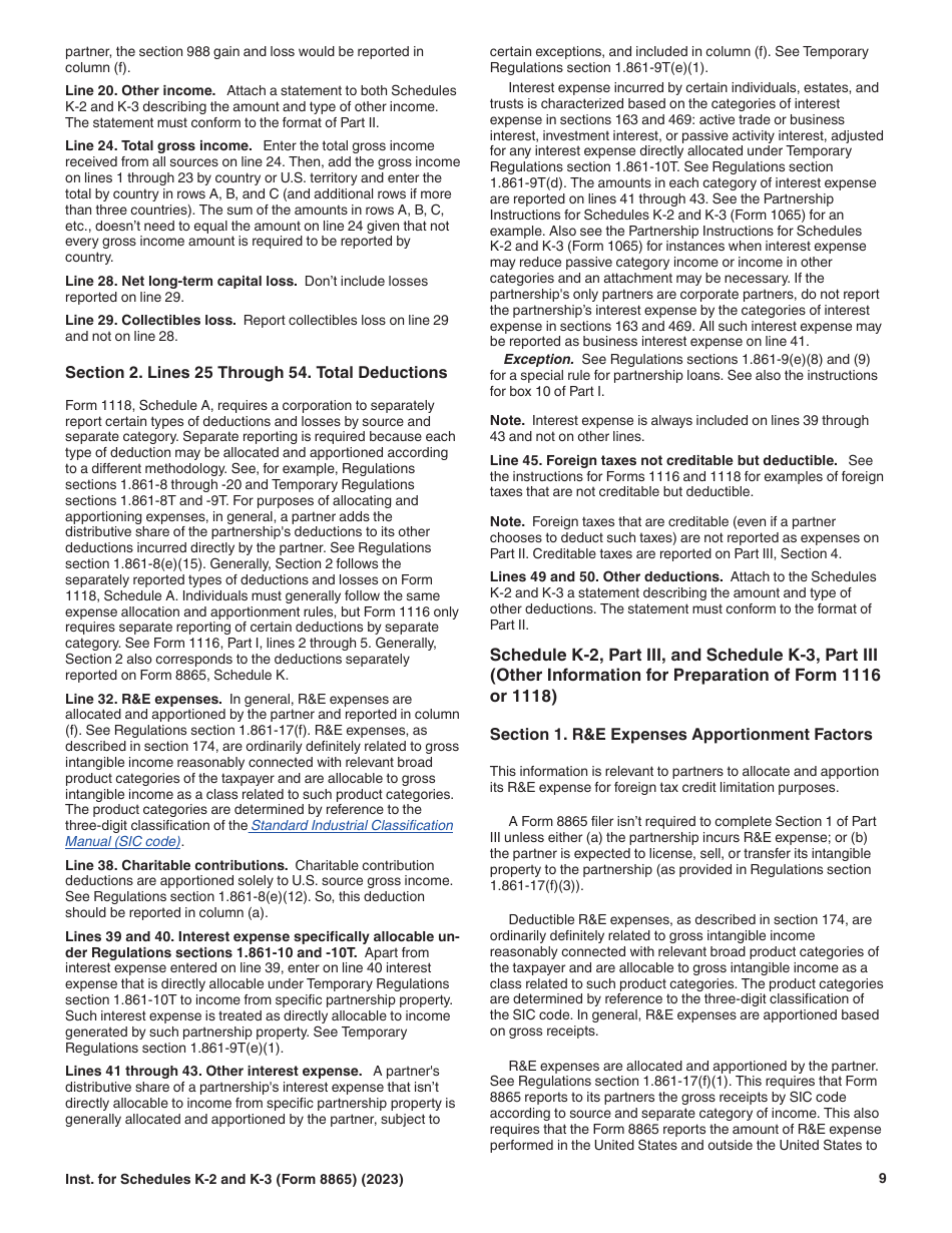 Instructions for IRS Form 8865 Schedule K-2, K-3 ####, Page 9
