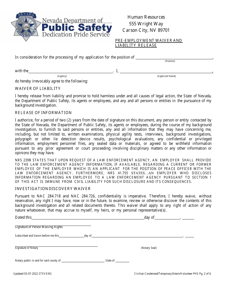 Background Packet - Civilian Condensed (Former Dps Employee) - Nevada, Page 3