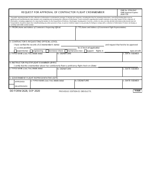 DD Form 2628 Request for Approval of Contractor Flight Crewmember