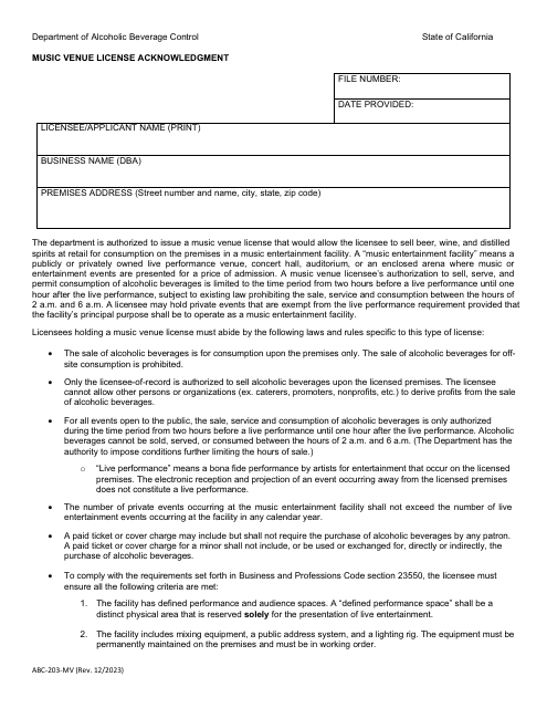 Form ABC-203-MV  Printable Pdf
