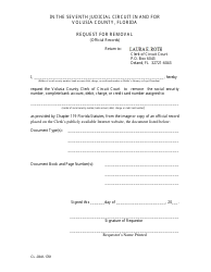 Form CL-0341-1701 Request for Removal (Official Records) - Volusia County, Florida