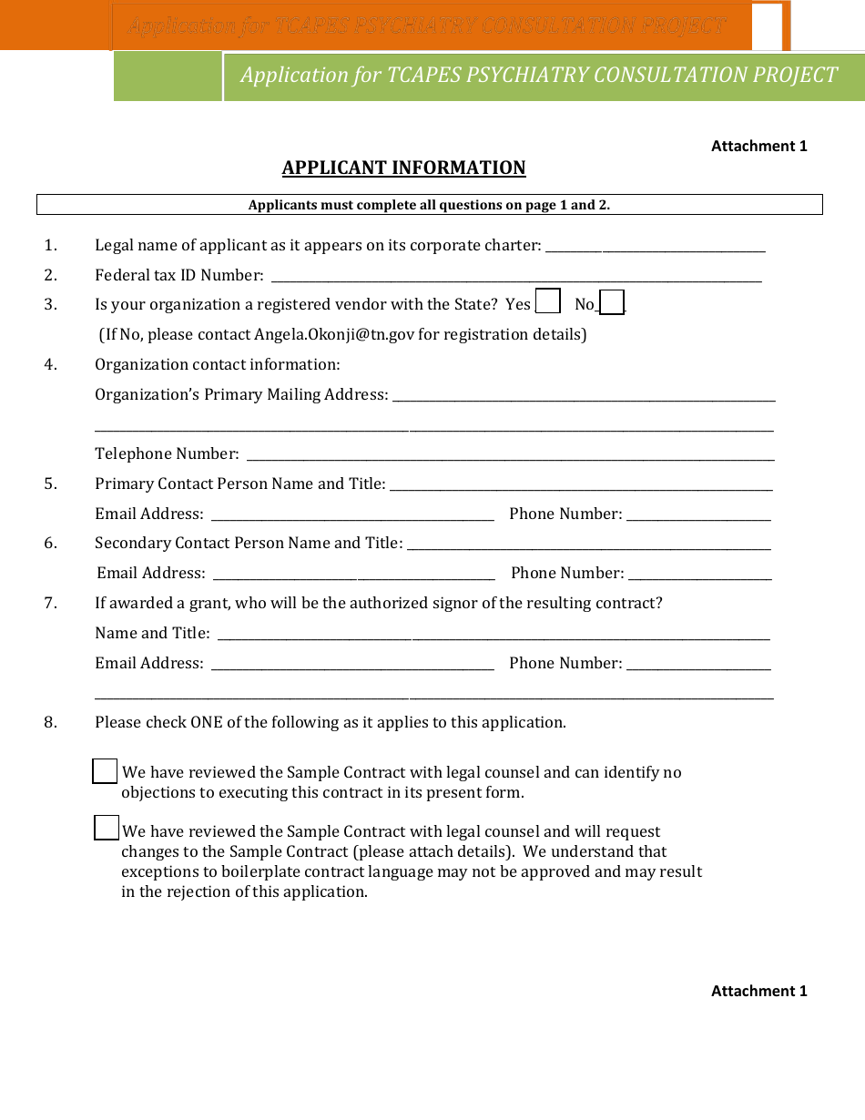 Attachment 1 Application for Tcapes Psychiatry Consultation Project - Tennessee, Page 1