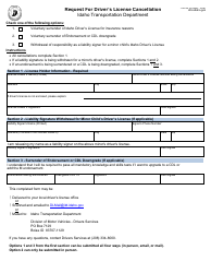 Document preview: Form ITD0015 Request for Driver's License Cancellation - Idaho