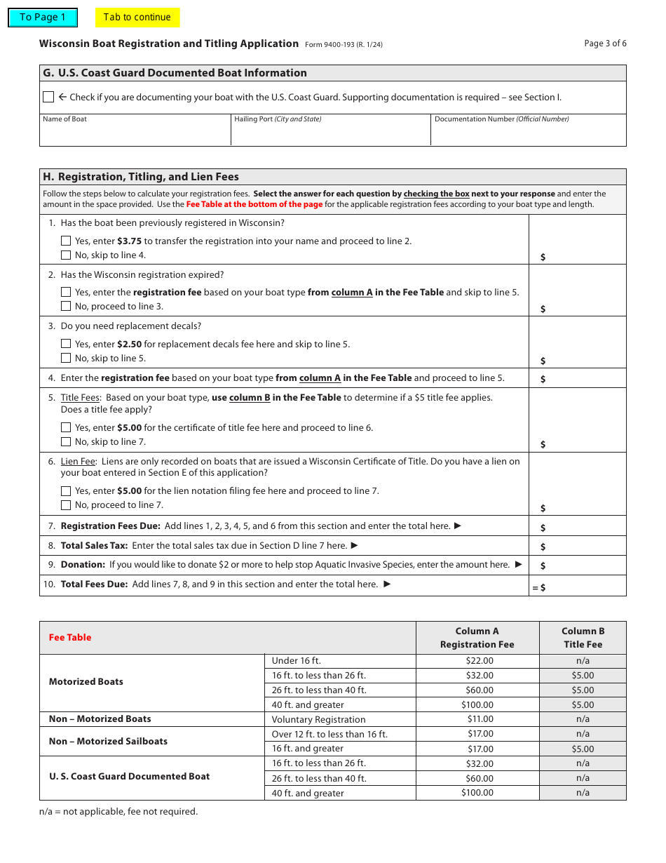 Form 9400-193 Wisconsin Boat Registration and Titling Application - Wisconsin, Page 3