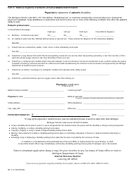 Form MV-110 Application for a Disability License Plate - Michigan, Page 2