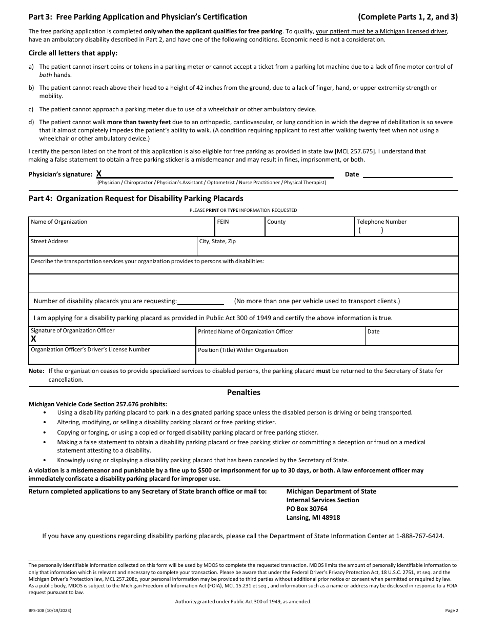 Form BFS-108 Download Fillable PDF or Fill Online Disability Parking ...