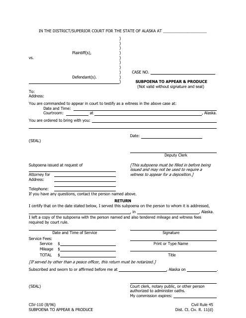 Form CIV-110  Printable Pdf