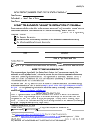 Document preview: Form CR-805 Request for Documents Pursuant to Restorative Justice Program - Alaska