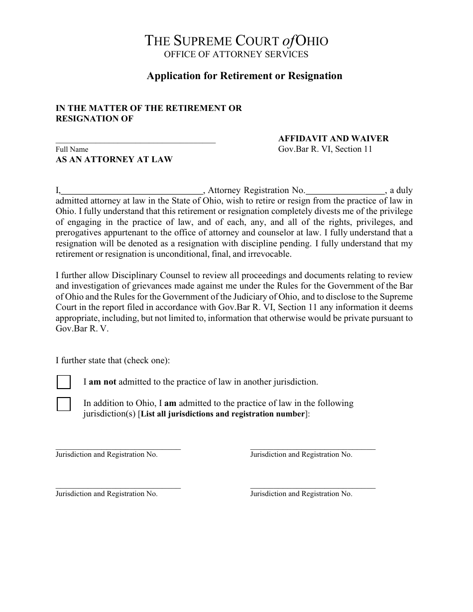 Application for Retirement or Resignation - Ohio, Page 1