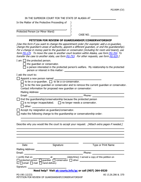 Form PG-190 Petition for Review of Guardianship/Conservatorship - Alaska