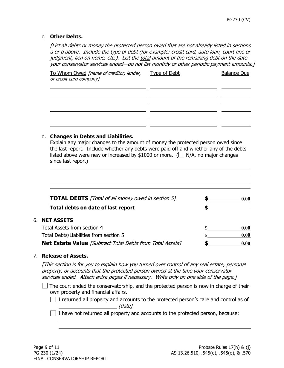 Form PG-230 Final Conservatorship Report - Alaska, Page 10