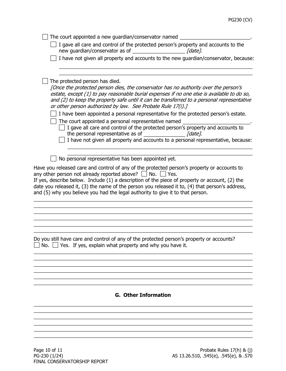 Form PG-230 Final Conservatorship Report - Alaska, Page 11