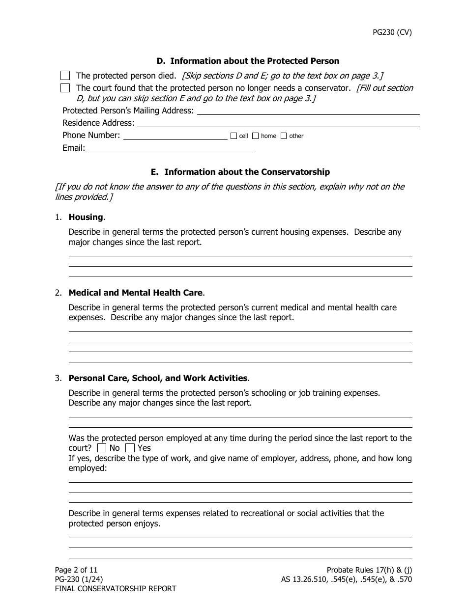 Form PG-230 Final Conservatorship Report - Alaska, Page 3