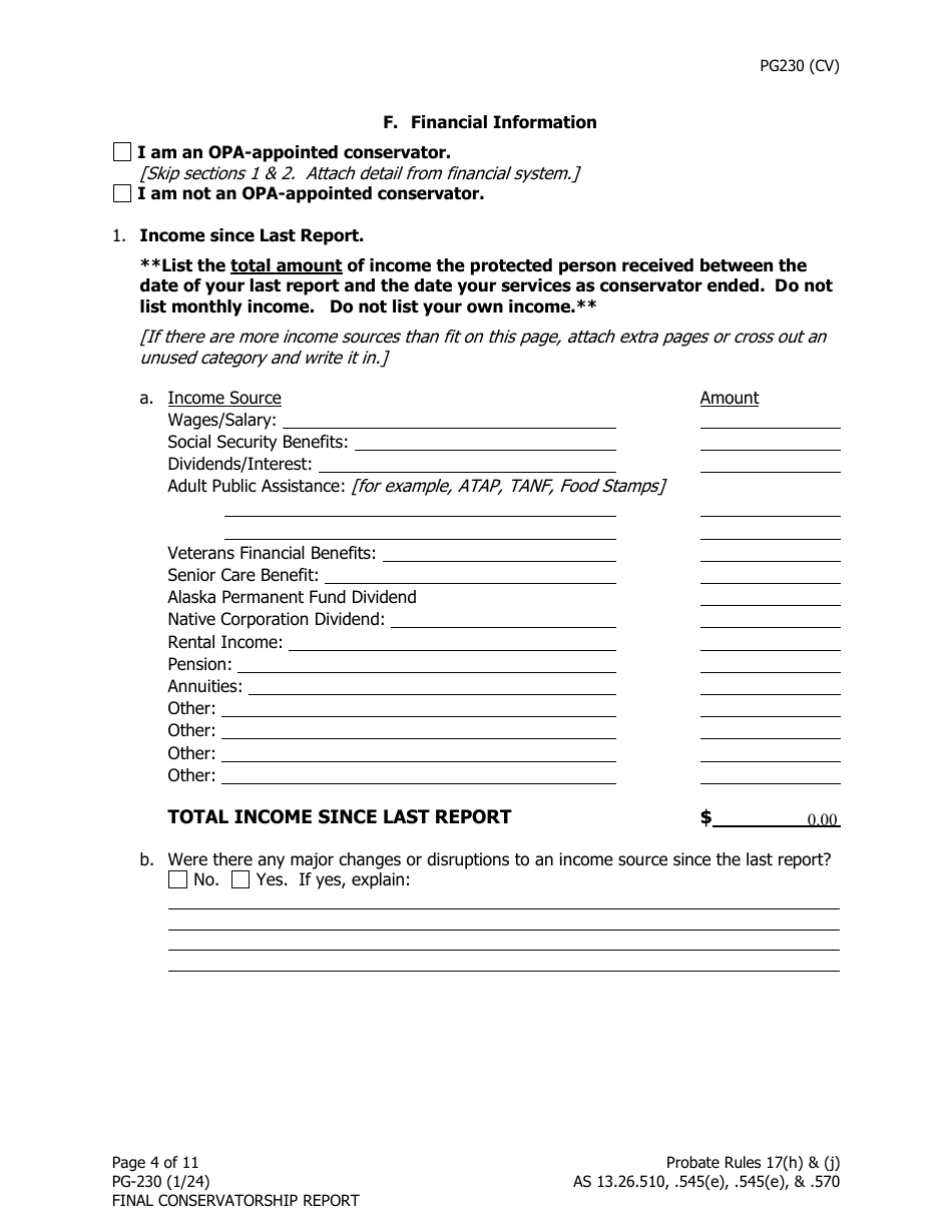 Form PG-230 Final Conservatorship Report - Alaska, Page 5
