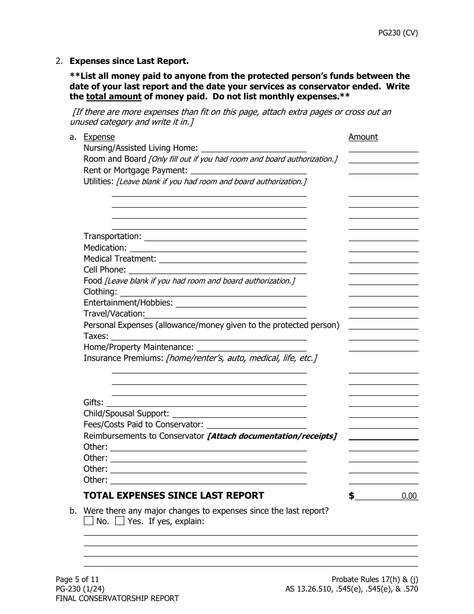 Form PG-230 Final Conservatorship Report - Alaska, Page 6
