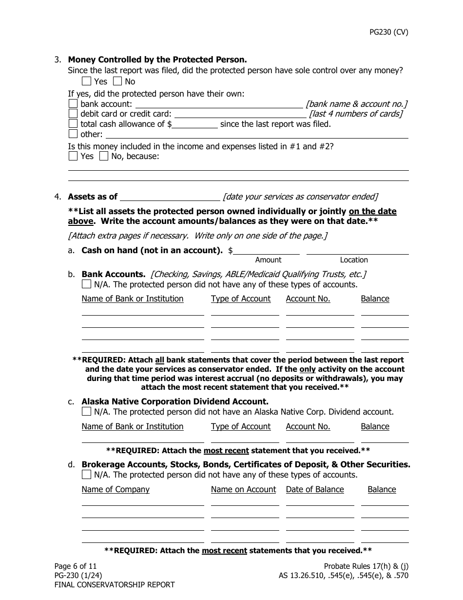 Form PG-230 Final Conservatorship Report - Alaska, Page 7