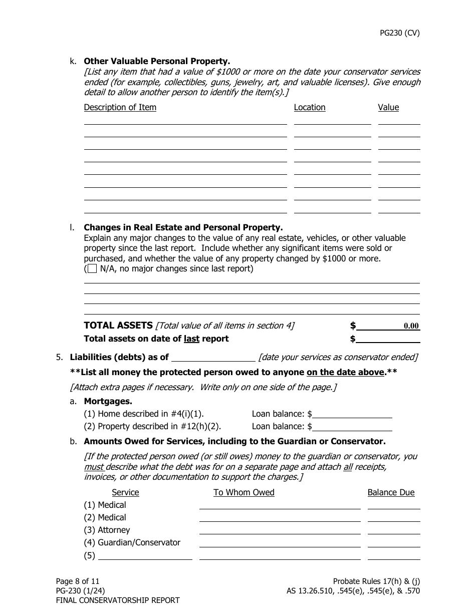 Form PG-230 Final Conservatorship Report - Alaska, Page 9