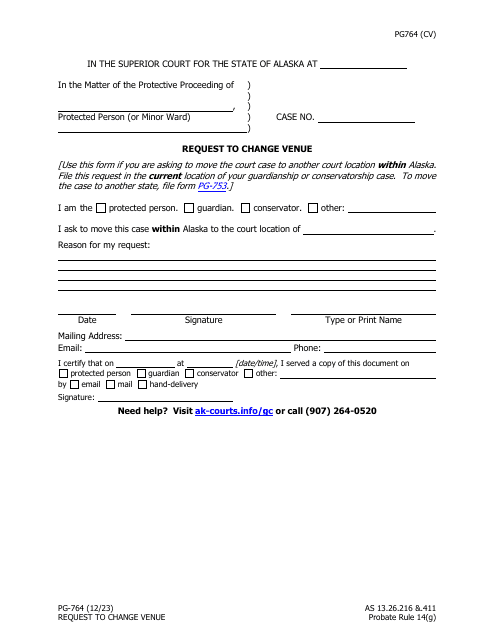Form PG-764 Request to Change Venue - Alaska