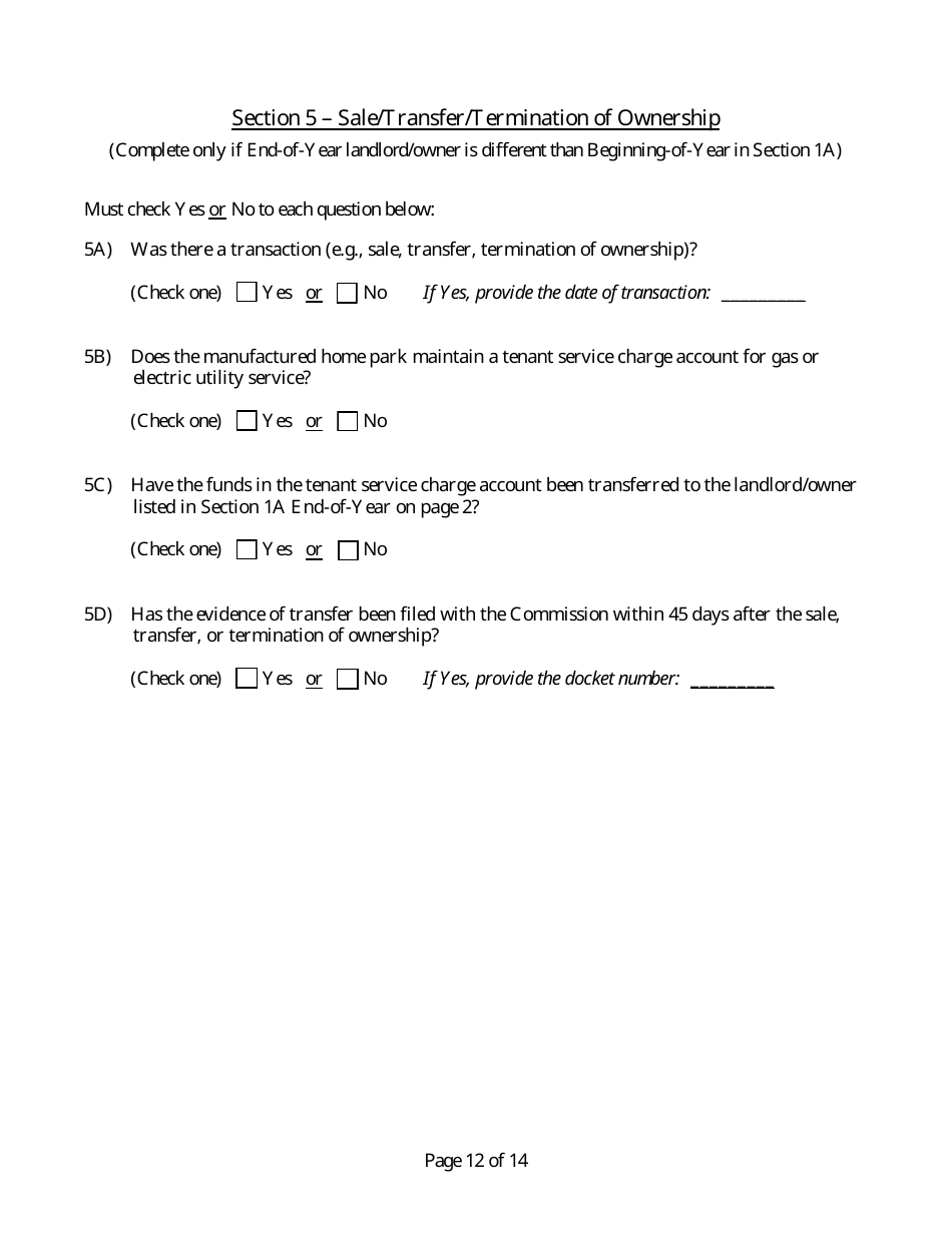 Manufactured Home Park Annual Report - Nevada, Page 13