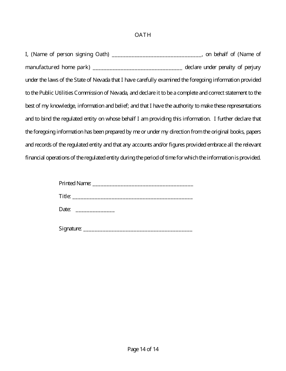 Manufactured Home Park Annual Report - Nevada, Page 15