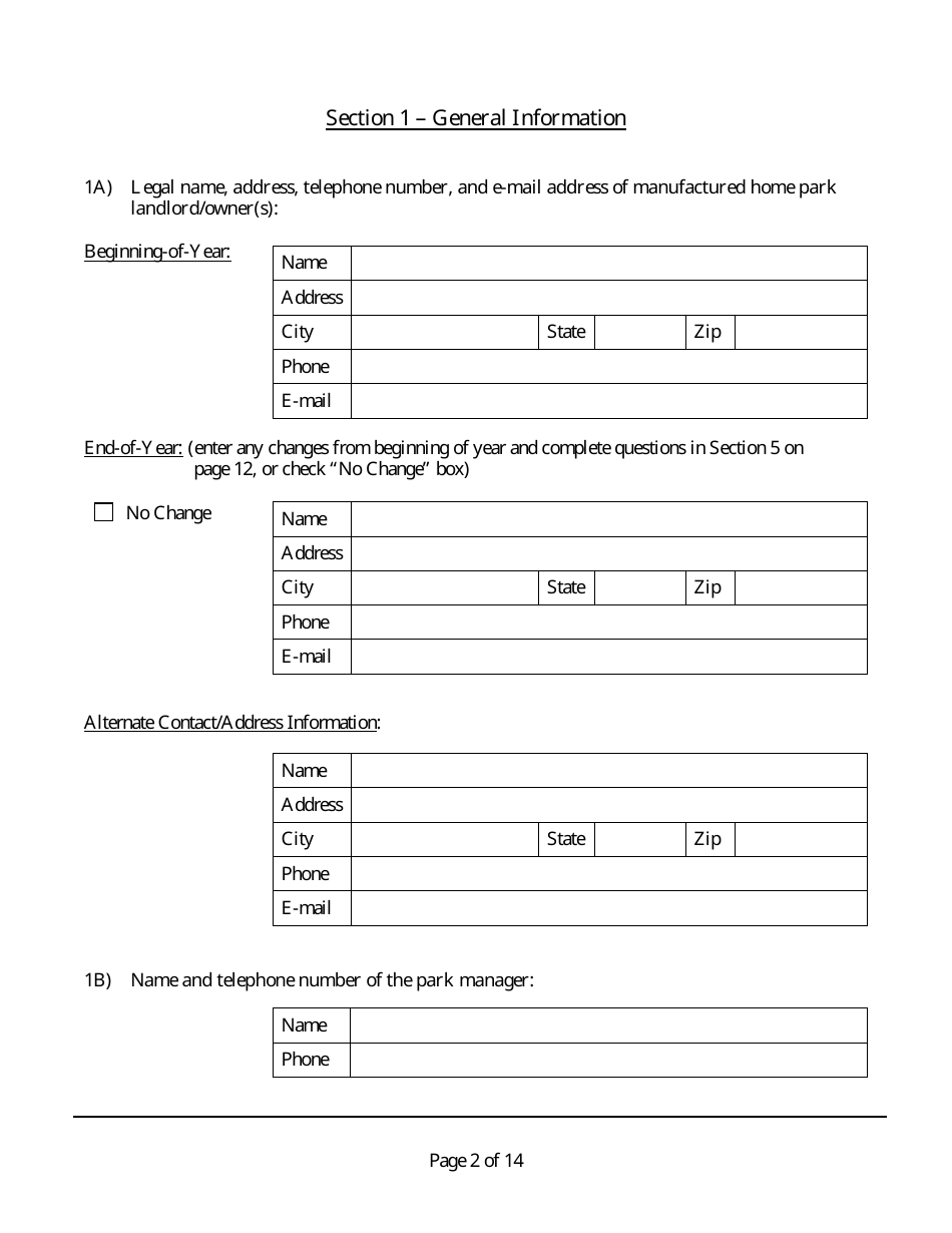 Manufactured Home Park Annual Report - Nevada, Page 3