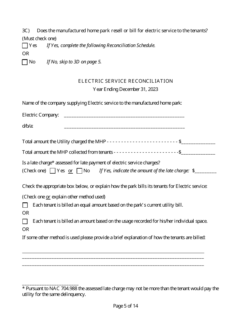 Manufactured Home Park Annual Report - Nevada, Page 6