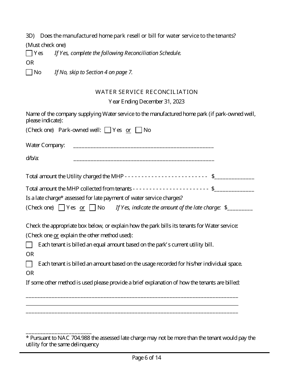 Manufactured Home Park Annual Report - Nevada, Page 7