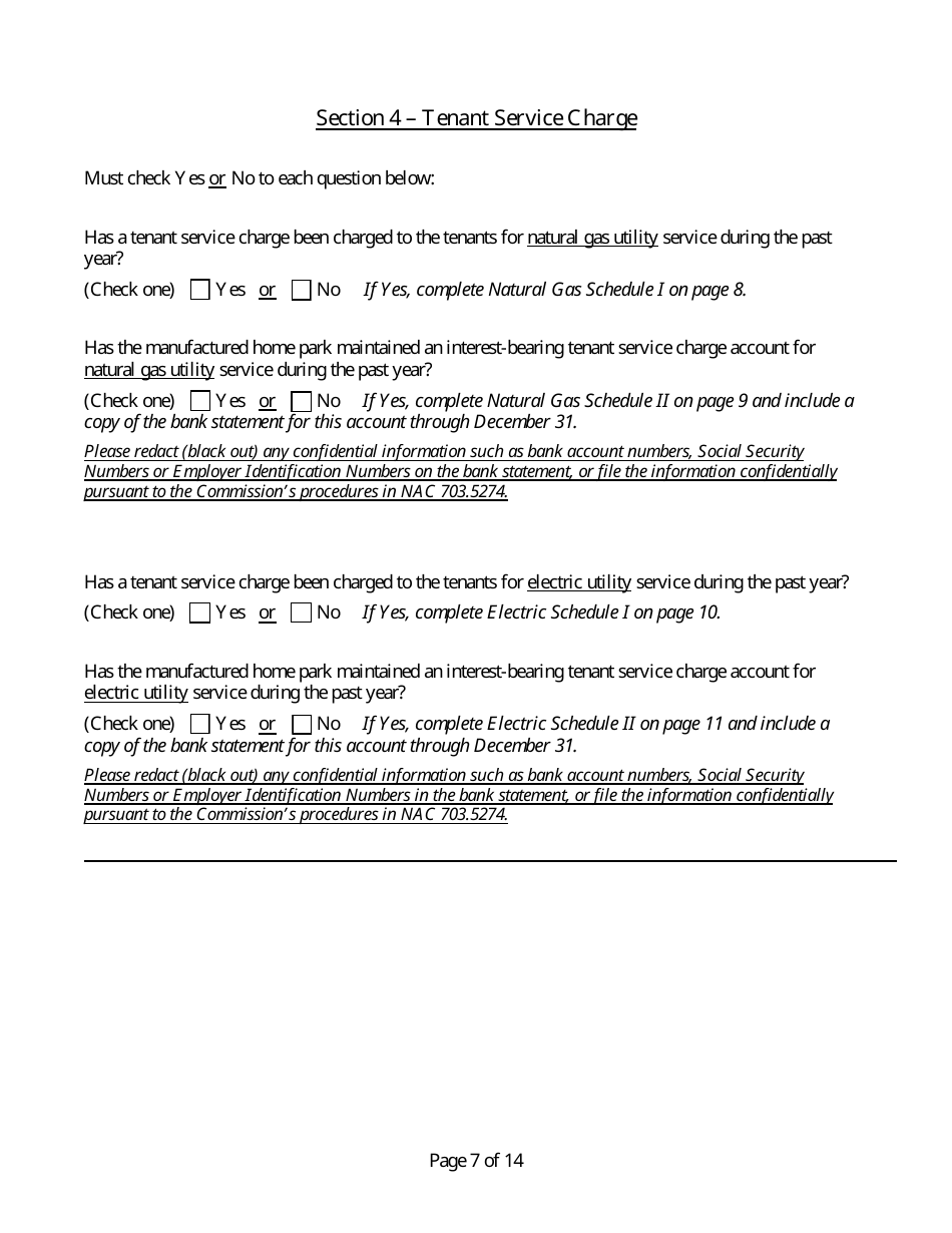 Manufactured Home Park Annual Report - Nevada, Page 8
