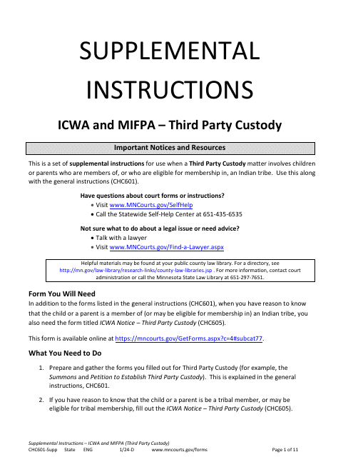Form CHC601-SUPP Instructions - Icwa and Mifpa - Third Party Custody - Minnesota
