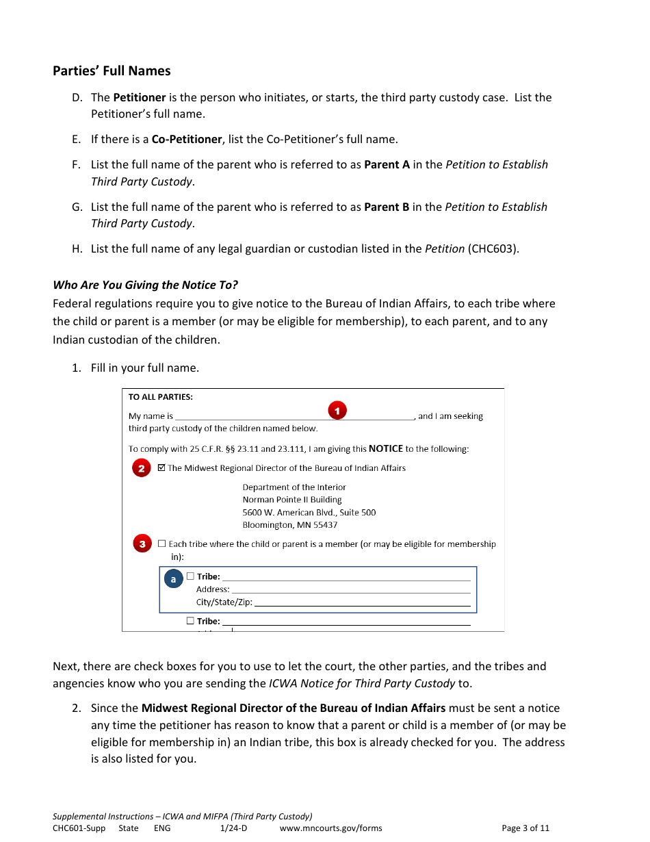 Form CHC601-SUPP Instructions - Icwa and Mifpa - Third Party Custody - Minnesota, Page 3
