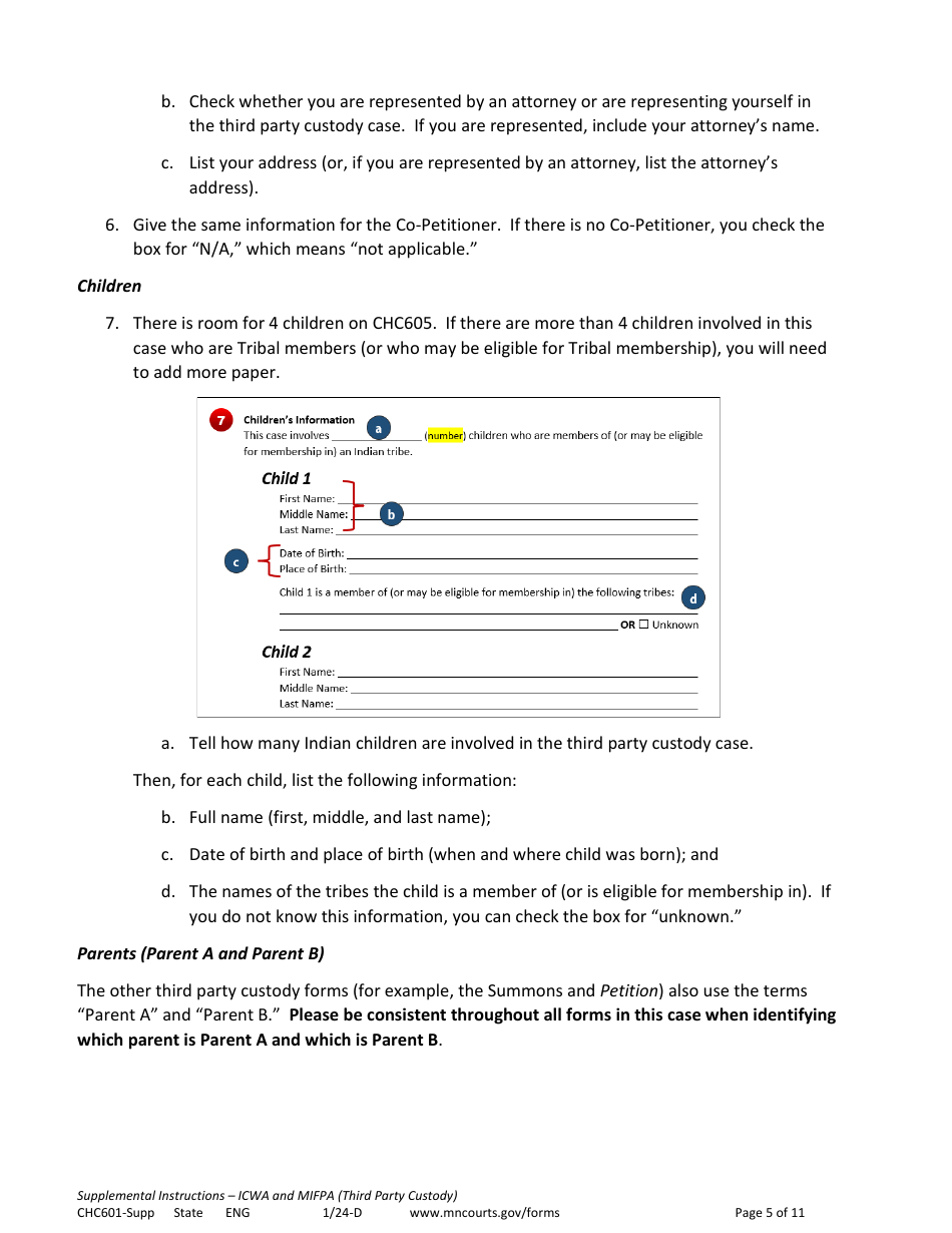 Form CHC601-SUPP Instructions - Icwa and Mifpa - Third Party Custody - Minnesota, Page 5