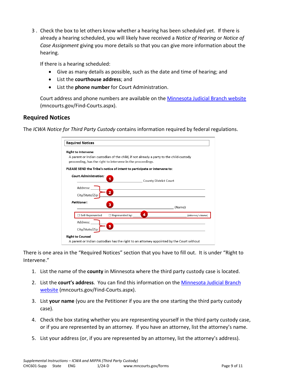 Form CHC601-SUPP Instructions - Icwa and Mifpa - Third Party Custody - Minnesota, Page 9
