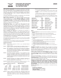 Maryland Form 504D (COM/RAD-068) Fiduciary Declaration of Estimated Income Tax - Maryland, Page 2