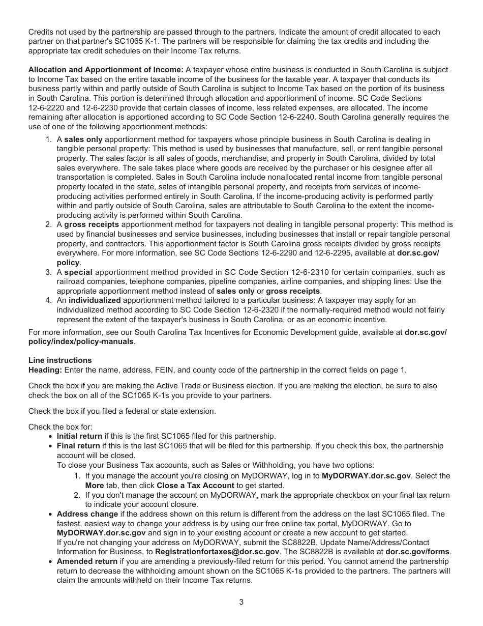 Form SC1065 Partnership Return - South Carolina, Page 5